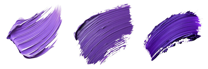  Set of A hand-drawn purple brush stroke watercolor design, showcasing rich gradients and textures on transparent background. Ai generated