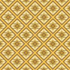 Geometric Pattern Features Interlocking Yellow and Brown Diamonds.