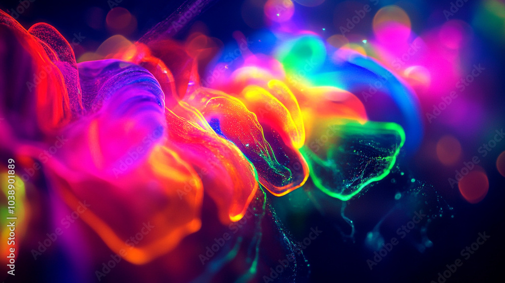 Poster vibrant abstract waves of color illuminating a dark background in a mesmerizing display
