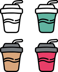 Coffee cup Illustration, Creative Outline Vector Illustrations of Coffee Cups in Multiple Color Combinations for Unique Branding, Adobe Illustrator Artwork