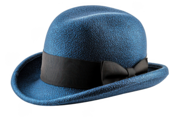 Blue bowler hat with black ribbon isolated on transparent background, png file, no background png file