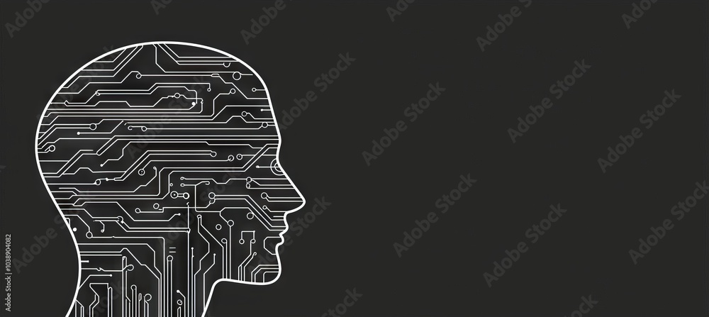 Aufkleber concept of big data and stock. machine learning and cyber mind dominance concept. men's faces outlin