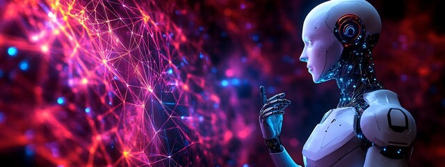 3D humanoid AI robot metaverse cyberspace digital world background, revolution of AI artificial intelligence automated digital technology industry 4.0, artificial intelligence, humanoid concept.