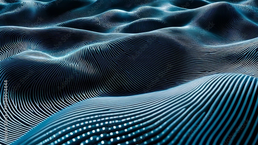 Poster technology digital illustration with blue line flow. motion graphic futuristic element. energy patte