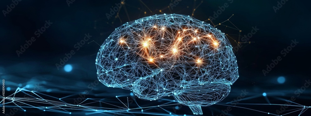 Poster concept of an active human brain on a dark background. blurred abstract 3d render. concept of a futu