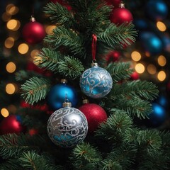 Fototapeta premium Delicate toys hang from branches of the tree