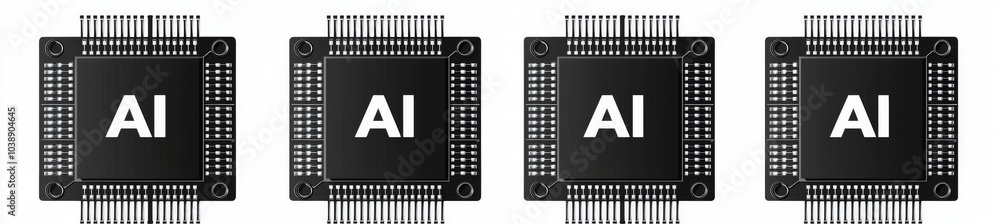 Poster an icon set of a circuit board of a computer or a chip made of stock