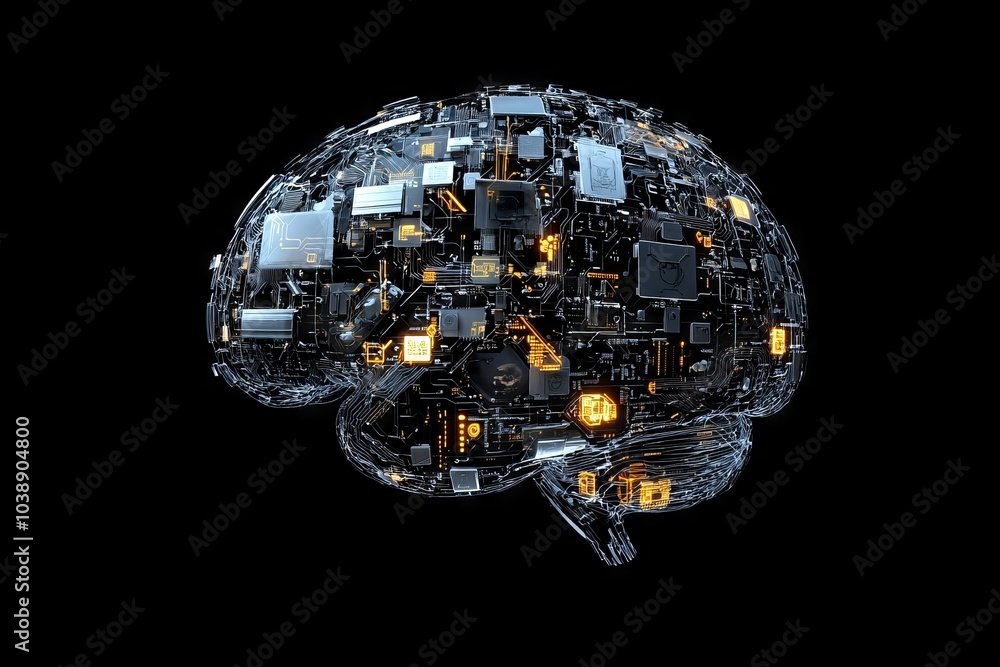 Poster the human brain displaying intelligent thinking through the concept of a neural network printed circ