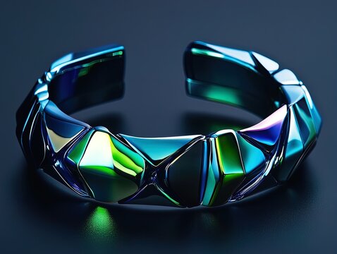 Sleek Futuristic Bracelet Poster: Vibrant Blue and Green Reflective Design Perfect for Modern Sports Interior Decor