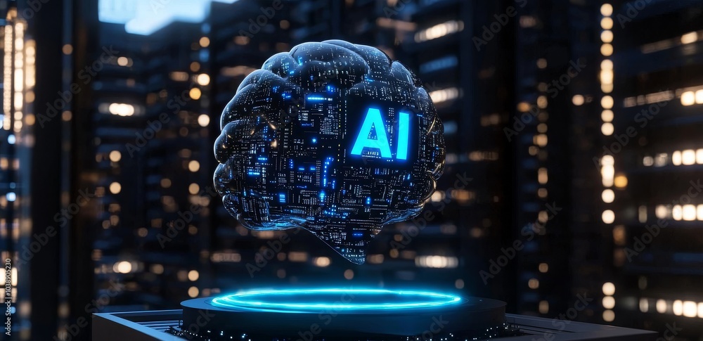 Poster human brain in circle hud display futuristic transparent background.