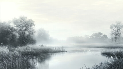 Fototapeta premium Imagine a serene landscape draped in shades of gray, each tone creating a subtle interplay of light and shadow. 