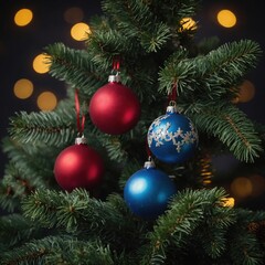 Fototapeta premium Festive decorations light up the new year’s tree