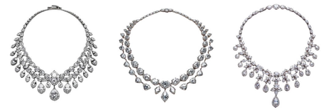 Set of A pearl necklace with an intricate clasp laid flat and shining elegantly on transparent background. Ai generated