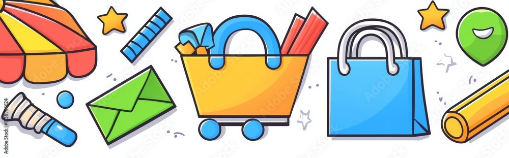 Poster the shopping line icon collection is a collection of thin outline icons for use in ui design. the se