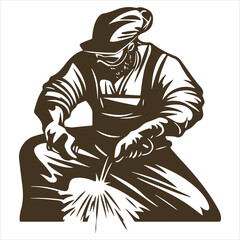 logo of a a blacksmith welding, on a white background.