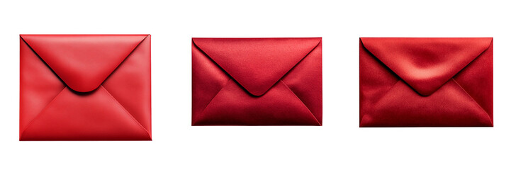 Set of A red envelope with a golden Christmas tree stamp, lying on transparent background. Ai generated