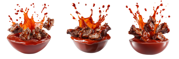 Set of A side angle shot of a generous portion of meatballs on a white plate, as a thick on transparent background. Ai generated