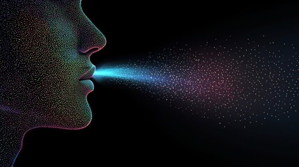 AI speaks letters, text-to-speech or TTS, text-to-voice, speech synthesis, generative stock, and futuristic language and communication technology