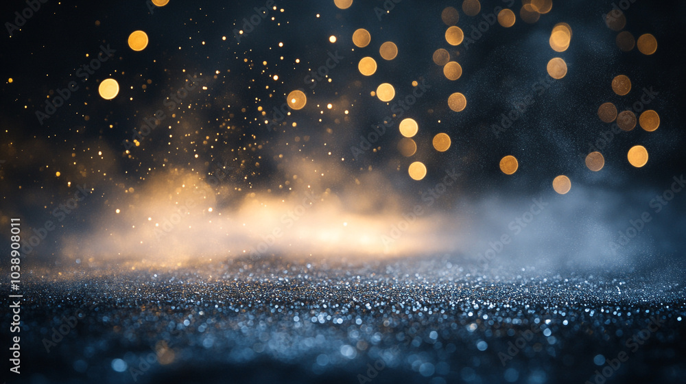 Poster sparkling dust and soft light create a magical atmosphere in a dimly lit setting
