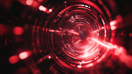 Obraz premium Exploring a vivid red tunnel of light and energy with intricate patterns