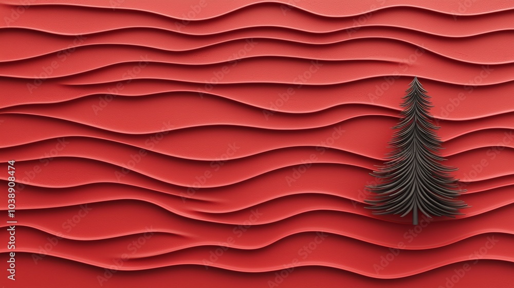 Poster red background, 3d christmas tree using generative ai