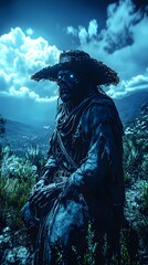 Fototapeta premium Mysterious Figure in Dramatic Landscape