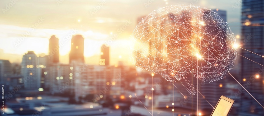 Poster ai stock. business woman using ai technology to analyze data, code a computer language, learn machin
