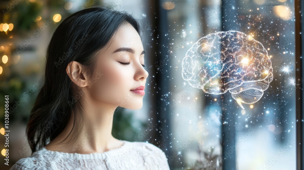 Poster ai (stock) concept. deep learning. mindfulness. psychology. brain and nervous system concept. machin