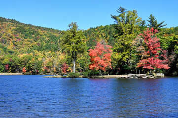 Mountain lake in Autumn Fall season, Sherando Lake in the Shenandoah Valley Blue Ridge Mountains Virginia