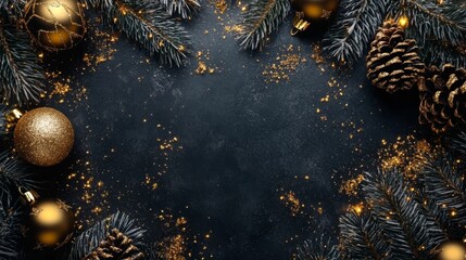 Premium Christmas background with copy space. Black and gold Christmas banner