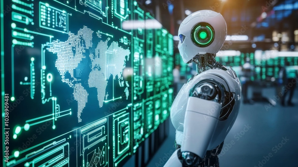 Poster an advanced humanoid robot is controlled by generative stock