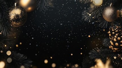 Premium Christmas background with copy space. Black and gold Christmas banner