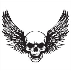 
Simple vector logo of a skull with wings, on a pure white background.