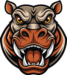 Obraz premium Aggressive Cartoon Hippopotamus Mascot Head Illustration