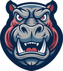 Aggressive Cartoon Hippopotamus Mascot Head Illustration