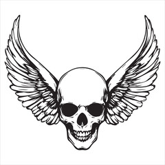 
Simple vector logo of a skull with wings, on a pure white background.