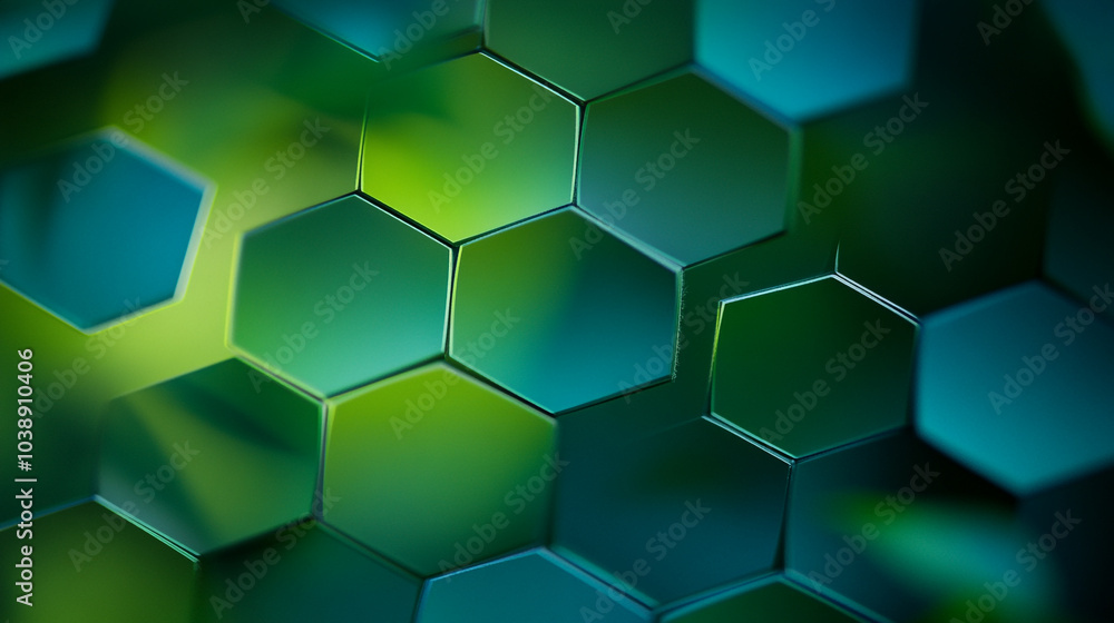 Poster abstract close-up of hexagonal patterns with vibrant green and blue hues in a natural setting