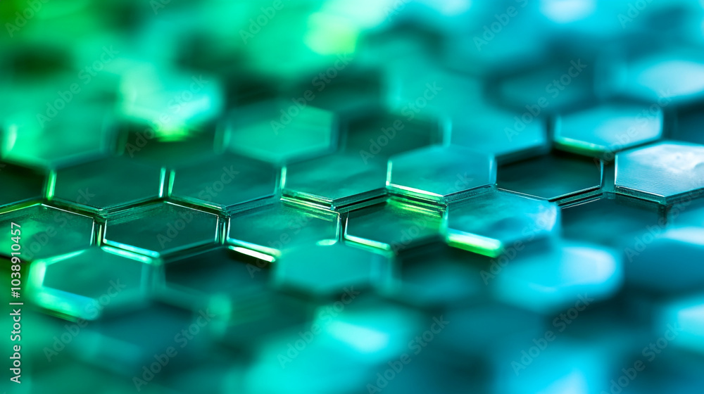 Aufkleber abstract close-up view of a hexagonal honeycomb pattern in green and blue hues
