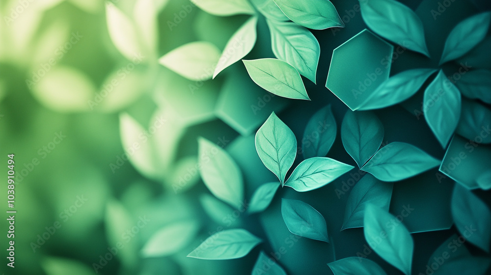 Poster close-up of vibrant green leaves textured with hexagonal patterns in natural light