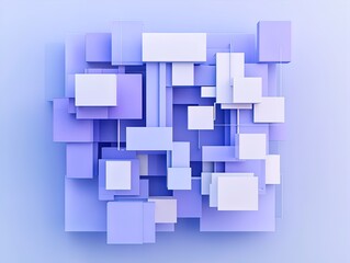 Fototapeta premium Tranquil Modern Aesthetic: Floating Blue Squares & Rectangles - Perfect as a Poster for Contemporary Sports Interiors, Adding a Touch of Serenity and Style