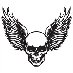
Simple vector logo of a skull with wings, on a pure white background.