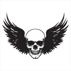 
Simple vector logo of a skull with wings, on a pure white background.