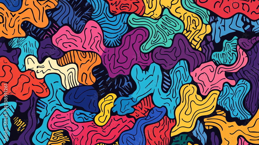 Poster vibrant abstract patterns in various colors create a lively artistic texture across the canvas