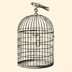 Vintage line art: a simple, minimalist sketch of a bird cage