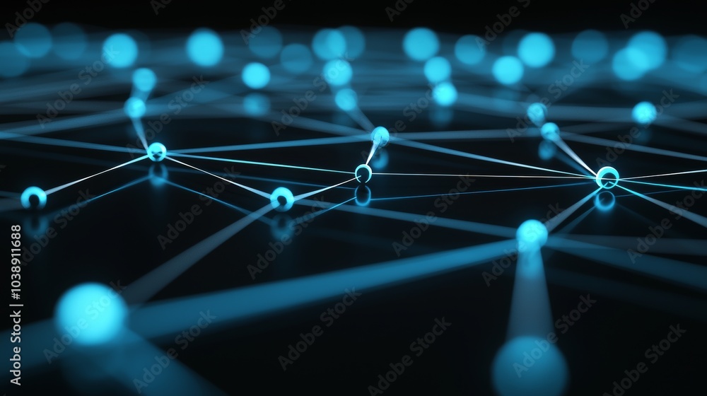 Aufkleber connectivity fabric: a mesmerizing network of interconnected nodes illuminates against a dark backgr