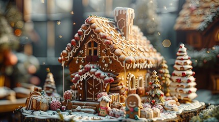 Fototapeta premium cute Gingerbread house, Christmas food
