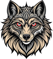 Fototapeta premium Aggressive Wolf Head Illustration with Red Eyes