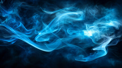 Fototapeta premium Dynamic blue smoke swirling against a dark background during a creative artistic display