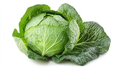 Obraz premium A fresh green cabbage with surrounding leaves, suitable for cooking or salads.