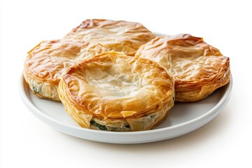 Turkish spinach filled phyllo pastry on white background